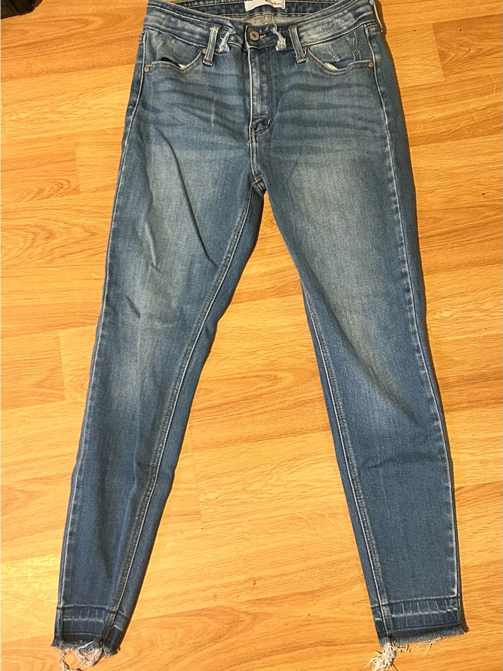 KanCan Jeans Womens 9/28 Blue Denim Skinny Distressed High Waist Stretch Raw Hem